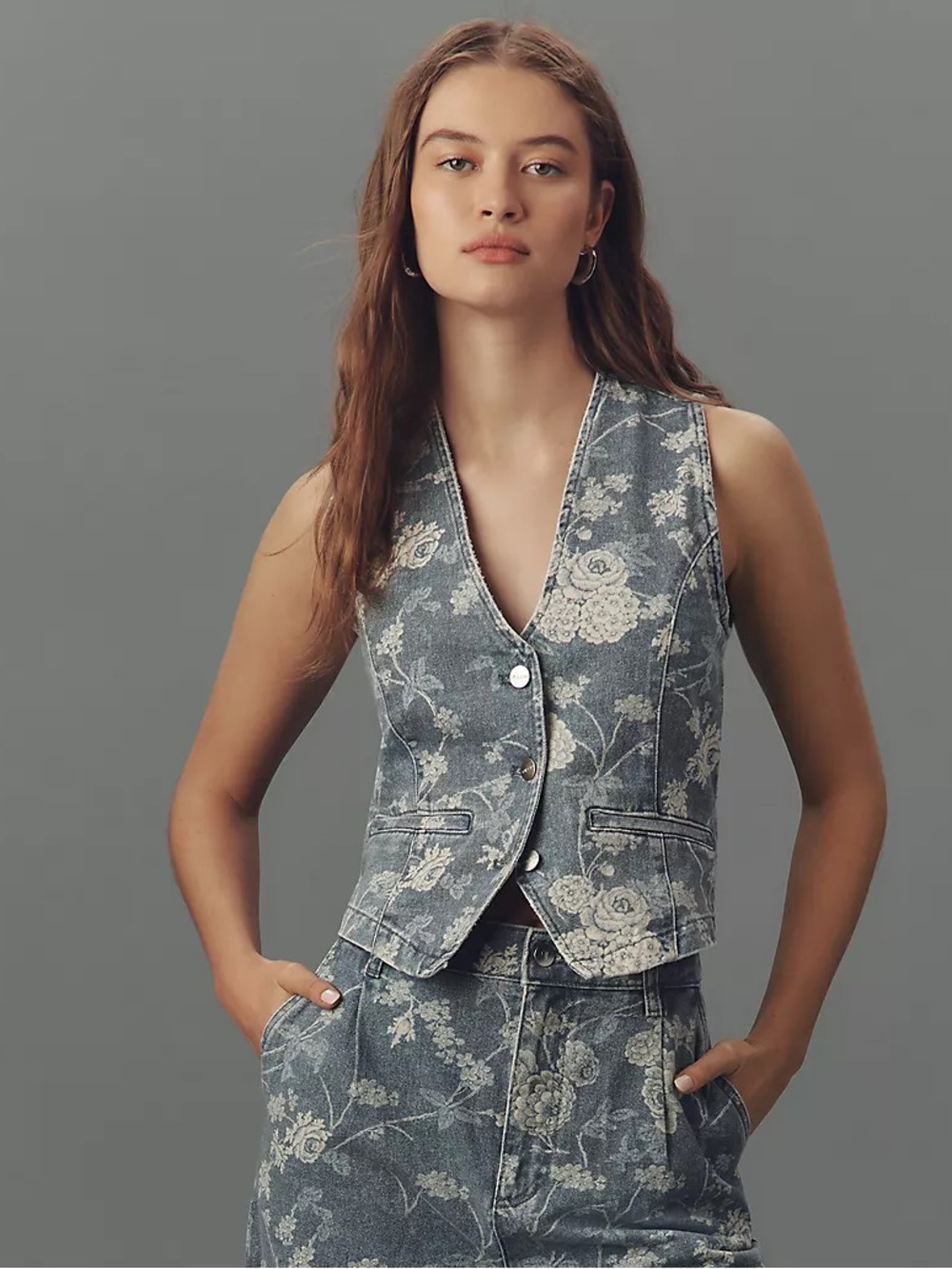 NWT! Anthropologie Pilcro Floral Denim Vest